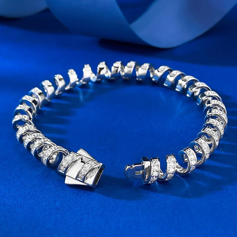 Sparkling Sterling Silver Telephone Wire Bracelet:Diamond-Studded Coiled Design,Luxury Wrapped Bangle Sophisticated Aesthetic.
